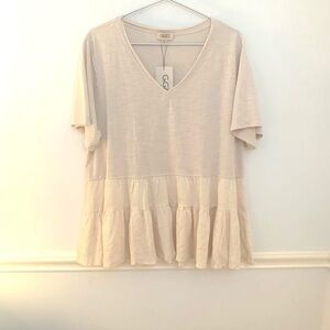 GIGIO PLUS Raw Seam Tiered Peplum Top, oatmeal